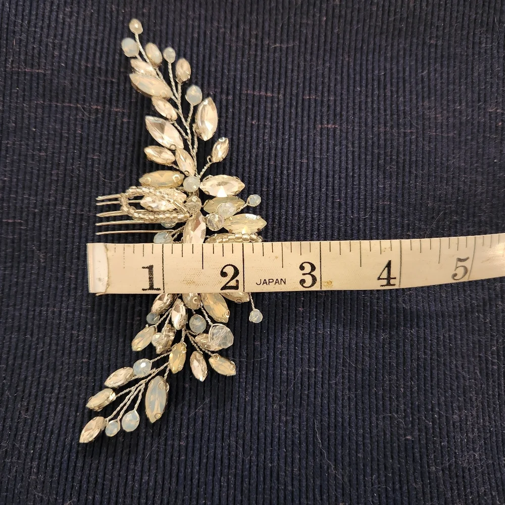 Hair Comb, Rhinestone Opaline Crystal, Beaded, Bridal, Wedding, Bendable